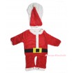 Xmas Santa Claus One Piece Baby Jumpsuit & Hat Beard Party Costume R6